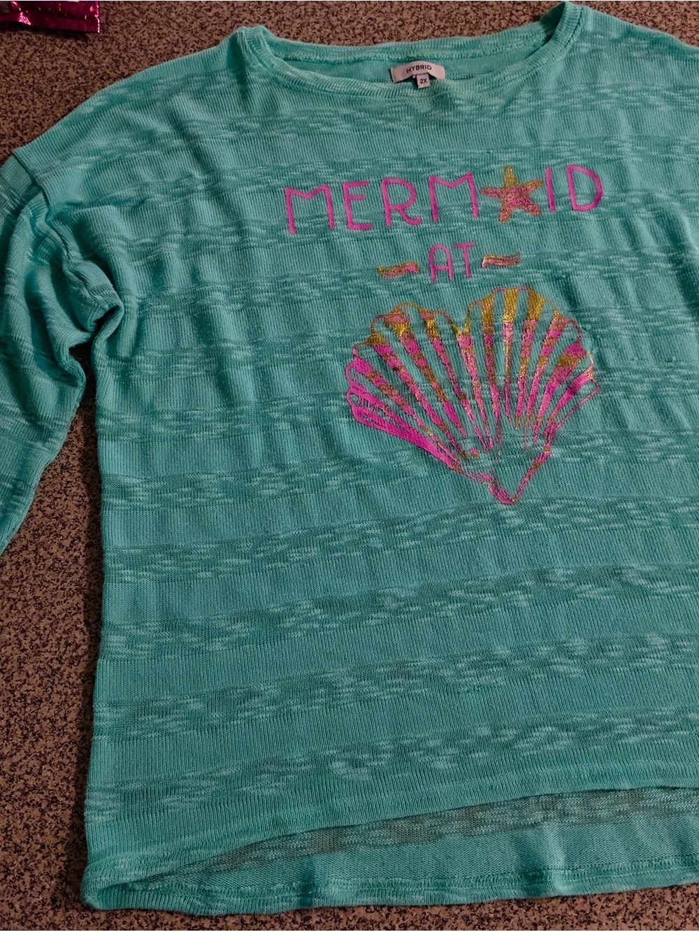 Cat & Jack Turquoise Long Sleeve 'Mermaid' Shell Graphic Tee